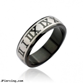 316L Surgical Stainless Steel Rings. Black with Laser Engraved Roman Numerals, 316l jewelry cards, navel jewelry surgical stainless steel internal thread, body piercing jewelry surgical steel, surgical steel flat disc nose stud, stainless steel chain az