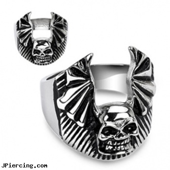 316L Surgical Stainless Steel Skull Bat Wing Ring, 316l jewelry cards, surgical steel nose rings, navel jewelry surgical stainless steel internal thread, surgical steel navel rings, stainless steel rings