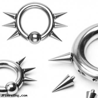 316L Surgical Steel Captive Bead Ring w/ 6 Internally Threaded Spikes, 4ga, 316l jewelry cards, surgical steel body jewellery, navel jewelry surgical stainless steel internal thread, surgical steel nose stud, captive segment cock rings