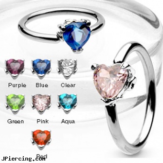 316L Surgical Steel Captive Bead Ring with Solitaire Heart CZ Stone, 316l jewelry cards, surgical steel nose stud, navel jewelry surgical stainless steel internal thread, surgical steel prong set labrets, stainless steel body jewelry