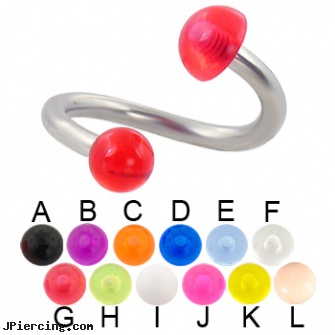 Acrylic ball and half ball twister, 12 ga, acrylic ear body jewelry, uv acrylic body jewellery canada, acrylic tapers, replacement ball for eyebrow ring, basketball belly button ring
