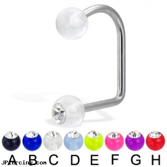 Acrylic ball with stone lip hugger, 14 ga, acrylic tongue rings, body jewelry acrylic, acrylic tapers, belly ring balls, belly button ring balls