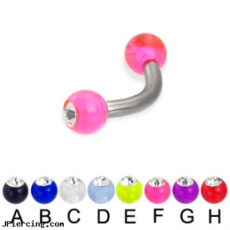 Acrylic ball with stone titanium curved barbell, 12ga, acrylic rainbow belly ring, acrylic body jewelry, 10 gauge acrylic tapers, cock rings ball splitters, cock ball ring