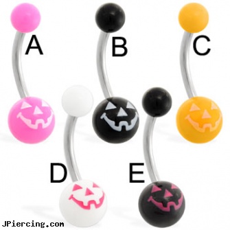 Acrylic belly ring with pumpkin logo, gauge acrylic body jewelry, acrylic tongue rings barbells, acrylic tongue barbells, mood belly rings, initial belly button ring