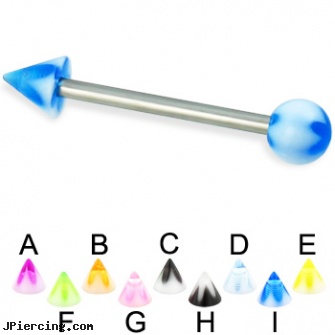 Acrylic flower ball and cone titanium straight barbell, 14 ga, uv acrylic body jewellery canada, acrylic tongue barbells, acrylic labrets, flower shaped labret jewerly, flower belly ring