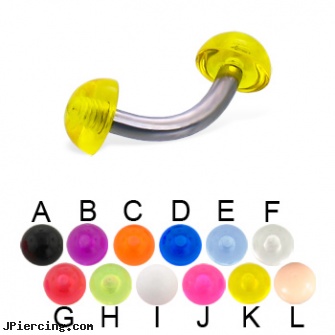 Acrylic half ball titanium curved barbell, 12 ga, acrylic rainbow belly ring, acrylic piercing, acrylic tongue rings, wholesale ball tounge rings, balls piercing