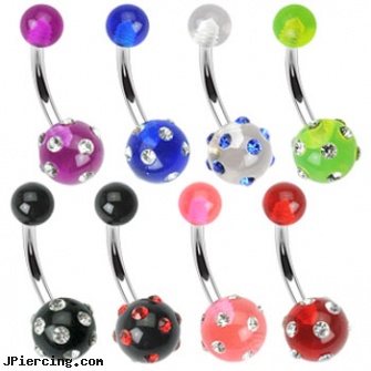 Acrylic UV belly ring with multiple gems, acrylic body jewelry, uv acrylic body jewellery canada, acrylic labret, belly buttons rings, belly button piercing photo