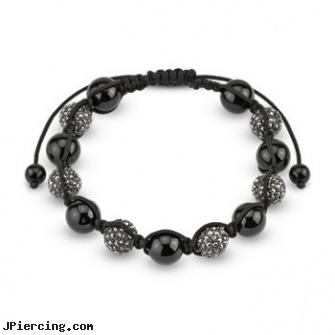 Alternating Black Crystal Clustered Bead Bracelet with Black CZ, black cat tattoo and body peircing, jack black lord of the cock rings video spoof, black studs, crystal body jewels, crystal nose rings