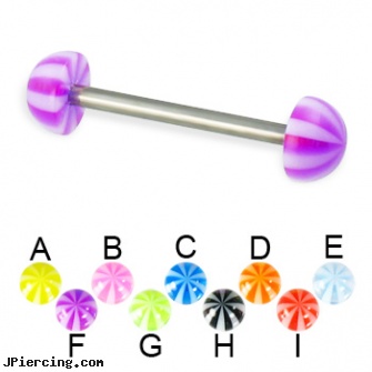 Beach half ball titanium straight barbell, 14 ga, tommy ts piercing shop huntington beach ca, nipple rings worn on the beach, beach ball barbell and eyebrow piercing, small balled labret, replacement ball for eyebrow ring