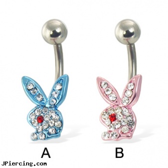 Belly button ring with blue jeweled playboy bunny, lena katina- belly button piercing, double gem belly button rings, fake belly rings, 916 belly button jewelry, cock ring information