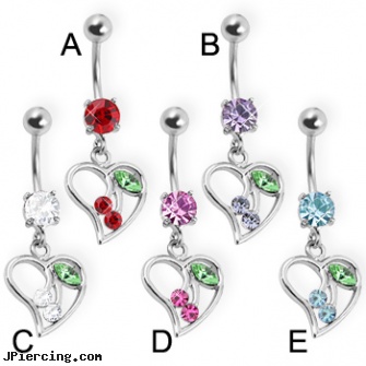 Belly button ring with cherries in a heart, are belly button peircings dangerous?, 14 karat belly button jewelry, belly photos, gemstone belly button barbells, clearance tongue rings
