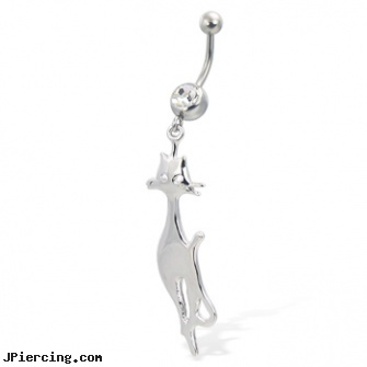 Belly button ring with dangling cat, will piercing my belly button hurt, the dangers of belly button piercings, belly peircings, dangling heart belly button ring, ear ring parts