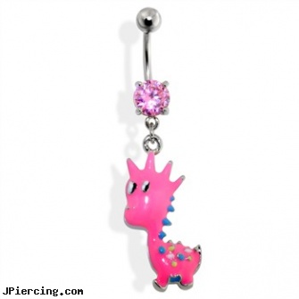 Belly button ring with dangling pink dinosaur, gothic belly jewelry, belly jewlery, square gemstone belly button ring, cheap 13mm belly button rings, belly button rings and barbells