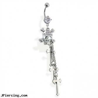 Belly button ring with dangling skull and crosses, belly button rings discount, caring for your belly piercing, belly chain, zipper belly button rings, belly button piercing video clip