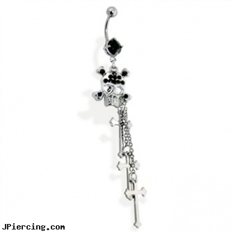 Belly button ring with dangling skull and crosses, when belly button piercing go wrong, mood belly rings, belly rings tinkerbell, belly button jewlery rings, how belly button piercings are done