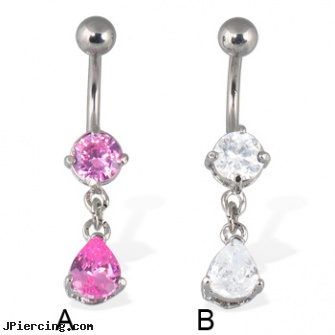 Belly button ring with dangling teardrop shaped gem, eeyore belly rings, where can get belly ring, home belly button piercing, bell button piercing, belly button piercing risk