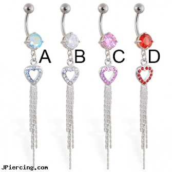 Belly button ring with heart and five dangles, belly ring titanium internally threaded, infected belly button rings, initial belly button piercing ring, how to take care of belly button ring, pornstars with tongue rings