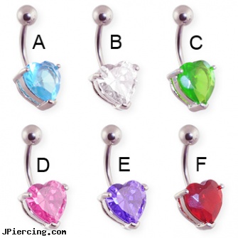 Belly button ring with heart shaped gem, belly button pictures, belly rings, belly piercing yes in islam fatwa, white gold belly button rings, picture inlay belly button rings