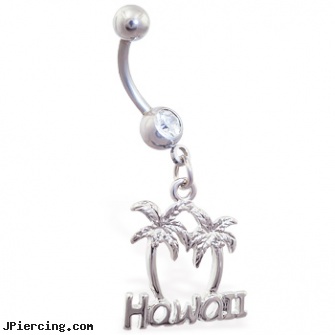 Belly ring ring with \"Hawaii\" and palm trees dangle, ferrarri belly button rings, after care of belly button piercing, hello kitty belly button ring, non peircing nipple rings sex pics, lip rings