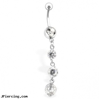 Belly Ring with 3 Clear Cascading Gems, infected belly button, belly button piercings aftercare, starter belly rings, leash to her clit ring, pornstars with tongue rings