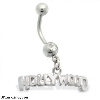 Belly Ring with dangling \"HOLLYWOOD\", cheap belly rings, garfield belly button rings, auctions belly rings, discount cock rings, small nose rings