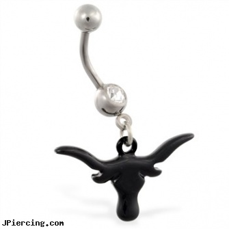 Belly ring with dangling black coated bull, versace belly rings, how to change belly button ring, belly piercing rings, how do you use cock ring, cock ring with clitorial stimulator