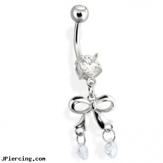 Belly Ring with Dangling Bow, funny belly rings, all about belly piercing, iguana belly rings, star nose ring, tongue ring no pierce