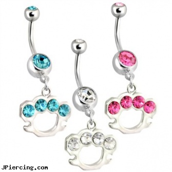 Belly Ring with Dangling Brass Knuckles, pictures of belly piercings, outtie belly button piercing, belly button navel rings, where can buy fake lip rings, nose ring infections