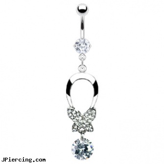 Belly ring with dangling butterfly bow and gem, how to change my belly button ring for the first time, bellybutton rings, belly button polydactyl rings, no credit free tongue ring, dangling heart belly button ring