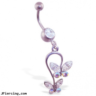 Belly ring with dangling butterfly loop, horseshoe belly button ring, belly bottin rings, eeyore belly rings, sonic tongue rings, suck on nipple ring jewelry pierce