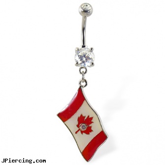 Belly ring with dangling Canadian flag, piercing belly, grapes belly rings, belly ring jewelry, nipple ring nonpiercing, self piercing and earrings