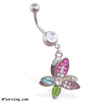 Belly ring with dangling crooked multi-colored butterfly, picture inlay belly button rings with swastika logo, cheerleading belly rings, scorpion belly ring, free teen clit ring photos, dangling navel ring