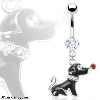 Belly ring with dangling dog, home belly button piercing, chris cagle belly button rings, pink heart belly ring, acrilic tongue ring 00 gauge, dangling eyebrow jewery