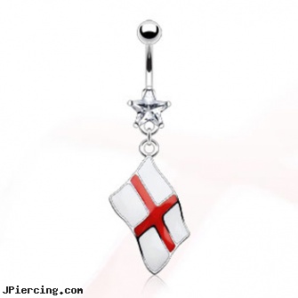 Belly ring with dangling English flag, lena katina- belly button piercing, do it yourself belly button piercing, belly button piercing healing time, titanium tongue rings, my nose ring