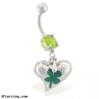 Belly ring with dangling heart with clover, percing you belly button bad for you, diamond belly ring, how to take care of belly button piercing, cock rings how to use, do it yourself penis ring