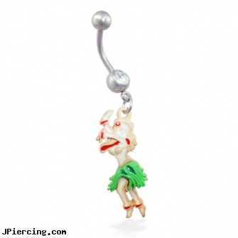 Belly ring with dangling hula girl, belly button piercing and intestine injuries, elephant belly button rings, baseball and belly button rings, clitoris ring, veterinary supplies bull nose ring