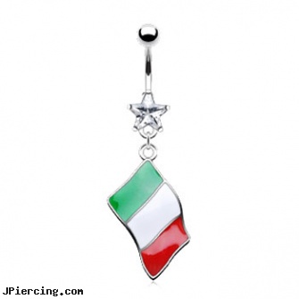 Belly ring with dangling Italian flag, how to treat infected belly button piercings, belly ring horse, belly ring percing stories, shop belly button rings, dangling belly button rings