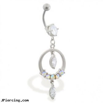 Belly ring with dangling jeweled circle and gems, belly-button piercing, hatchetman belly ring, tampa bay bucs belly ring, gay cock ring suppliers london, diamond gold nose stud nose ring