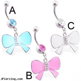 Belly ring with dangling jeweled colored bow, belly ring care info, belly mood ring, star belly button rings, remote penis vibrator rings, jelly cock ring clitoral stimulator
