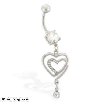 Belly ring with dangling jeweled double hearts with tiny CZ, bellybutton piercings, dragon belly ring, belly piercing pictures, xandria cock ring, bdsm ring mouth penis