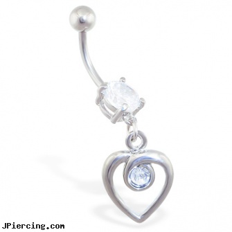 Belly Ring with Dangling Jeweled Looped Heart, belly button barbells, birthday belly button rings, scorpion belly rings, how cock rings work, dangling body jewelry