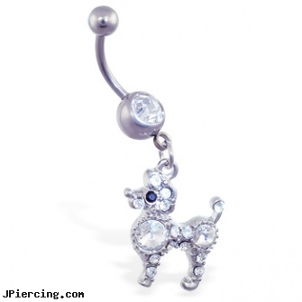Belly ring with dangling jeweled poodle, pregnancy belly button rings, gemstone belly button barbells, christmas belly rings, cock ring hinge, ariana nipple ring