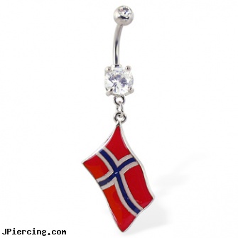 Belly ring with dangling Norwegian flag, belly button peircing maintenence, birthday belly button rings, 14 kt gold belly ring, cock ball ring, cock and ball ring