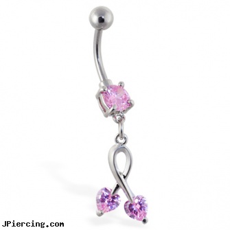 Belly ring with dangling pink hearts on dangle, penis belly piercings, belly button ring pictures, ferrari belly button ring, tongue ring sex, nipple rings titanium