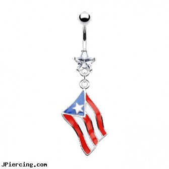 Belly Ring with Dangling Puerto Rican Flag, belly button piercing scars, belly ring manufactuer, cz belly rings, cock ring ejaculation, dangling nipple jewelry