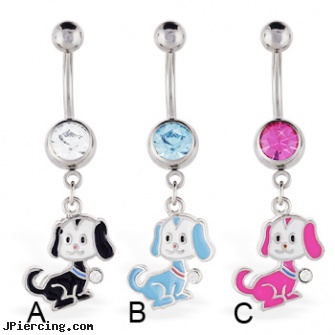 Belly ring with dangling puppy dog, turtle belly button rings, perils of belly button rings, customized belly rings, nose rings and 14 kt, free navel rings no credit cards neeeded