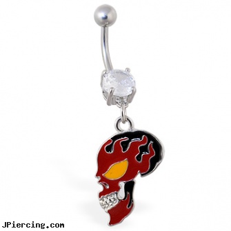 Belly ring with dangling red flame skull, pretty belly rings, collegiate belly rings, tampa bay bucs belly ring, nipple rings non piercing, sexual benefits for having tongue rings
