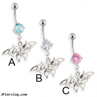 Belly ring with dangling vintage butterfly, piercing your belly button, infected belly piercings, eeyore belly button ring, 20 gage nose rings, cock rings how to use