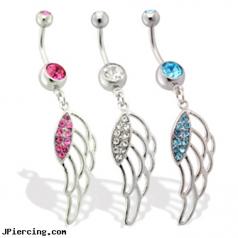 Belly Ring with Hollow Angel Wing, cheerleader belly rings, infected belly button rings, care of belly button piercing, pisces navel rings, penis enlargement rings