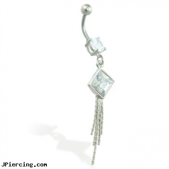 Belly ring with jeweled square and chain dangle, will belly button piercing close up after year, belly ring university of texas, celtic belly rings, ejaculation danger penis ring, by her clit ring